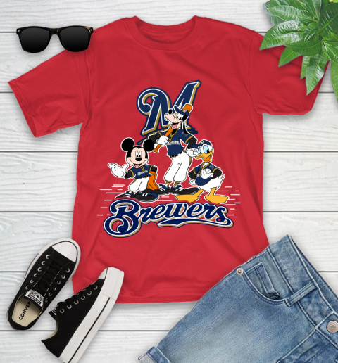 MLB Milwaukee Brewers Mickey Mouse Donald Duck Goofy Baseball T Shirt Youth T-Shirt 13