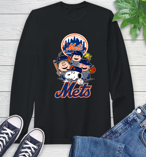 MLB New York Mets Snoopy Charlie Brown Woodstock The Peanuts Movie Baseball T Shirt Long Sleeve T-Shirt