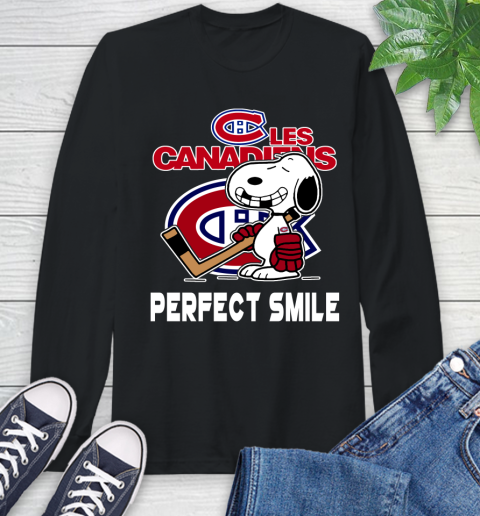 NHL Montreal Canadiens Snoopy Perfect Smile The Peanuts Movie Hockey T Shirt Long Sleeve T-Shirt