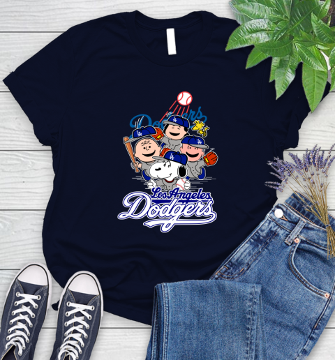 MLB Los Angeles Dodgers Snoopy Charlie Brown Woodstock The Peanuts Movie Baseball T Shirt_000 Women's T-Shirt 2