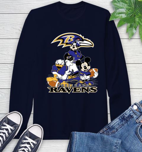 NFL Baltimore Ravens Mickey Mouse Donald Duck Goofy Football Shirt Long Sleeve T-Shirt 3