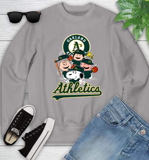 MLB Oakland Athletics Snoopy Charlie Brown Woodstock The Peanuts Movie Baseball T Shirt_000 Youth Sweatshirt 3