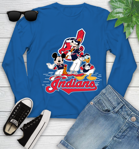 MLB Cleveland Indians Mickey Mouse Donald Duck Goofy Baseball T Shirt Youth Long Sleeve 10