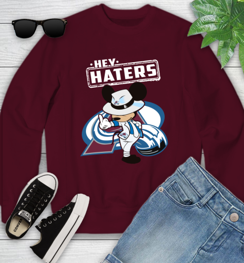 NHL Hey Haters Mickey Hockey Sports Colorado Avalanche Youth Sweatshirt 4