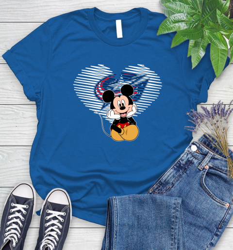 NHL Columbus Blue Jackets Carolina Hurricanes The Heart Mickey Mouse Disney Hockey Women's T-Shirt 12