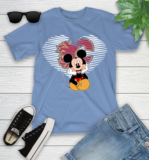 NHL Calgary Flames The Heart Mickey Mouse Disney Hockey Youth T-Shirt 15