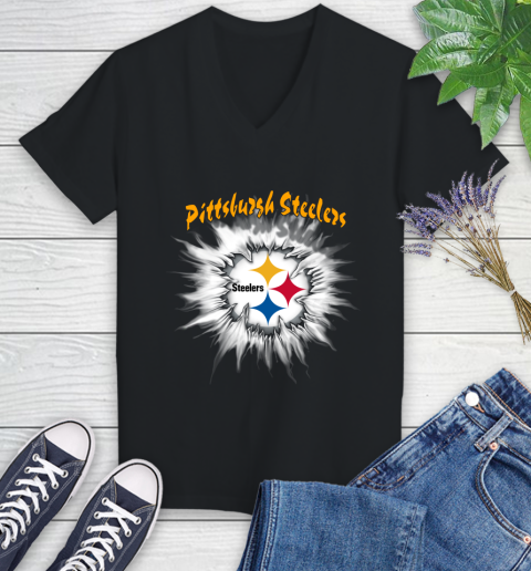 Pittsburgh Steelers NFL Football Adoring Fan Rip Sports Women's V-Neck T-Shirt