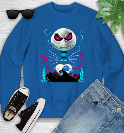 NFL Detroit Lions Jack Skellington Sally The Nightmare Before Christmas Football Youth Sweatshirt 7
