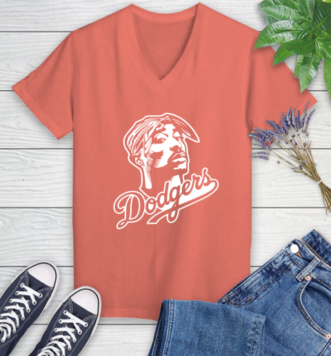 Tupac Dodgers Women's V-Neck T-Shirt 6