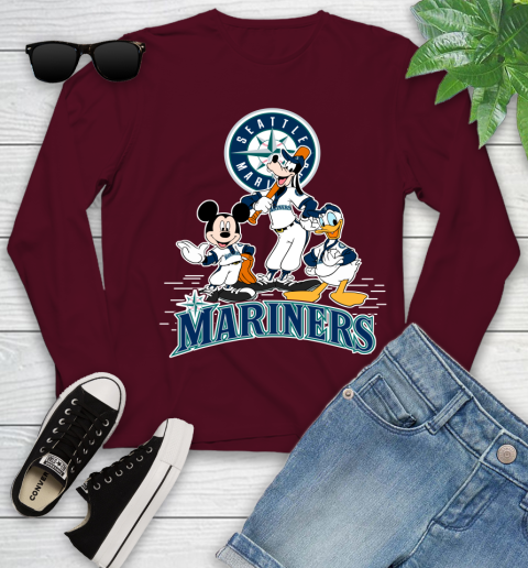 MLB Seattle Mariners Mickey Mouse Donald Duck Goofy Baseball T Shirt Youth Long Sleeve 6
