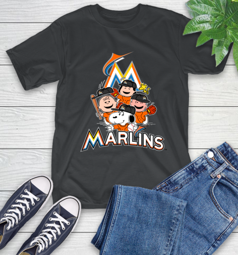 MLB Miami Marlins Snoopy Charlie Brown Woodstock The Peanuts Movie Baseball T Shirt T-Shirt