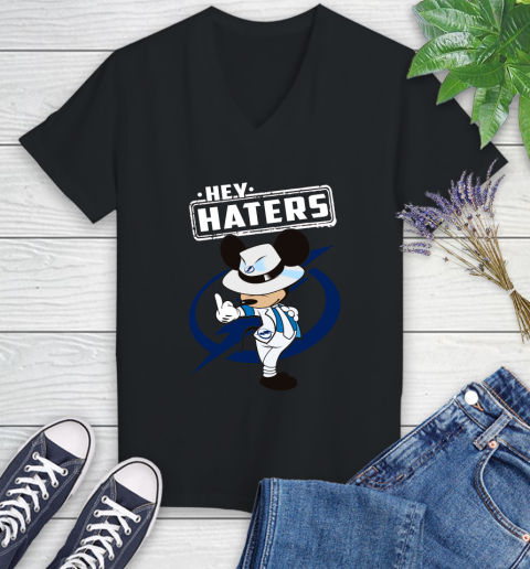 NHL Hey Haters Mickey Hockey Sports Tampa Bay Lightning Women's V-Neck T-Shirt