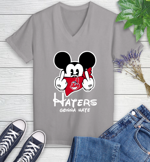 MLB Cleveland Indians Haters Gonna Hate Mickey Mouse Disney Baseball T Shirt_000 Women's V-Neck T-Shirt 4
