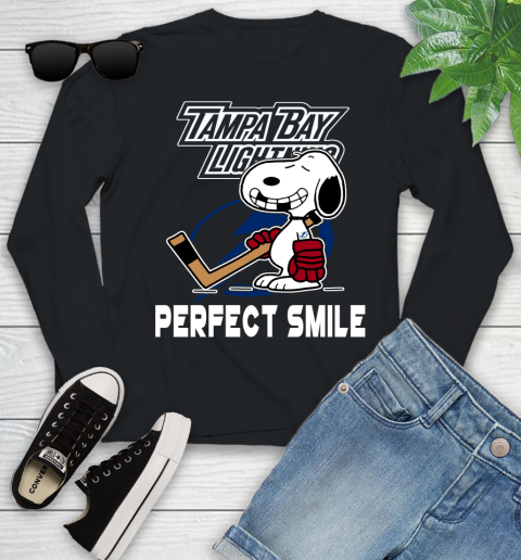 NHL Tampa Bay Lightning Snoopy Perfect Smile The Peanuts Movie Hockey T Shirt Youth Long Sleeve