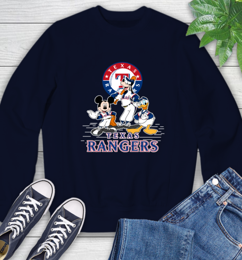 MLB Texas Rangers Mickey Mouse Donald Duck Goofy Baseball T Shirt Sweatshirt 2