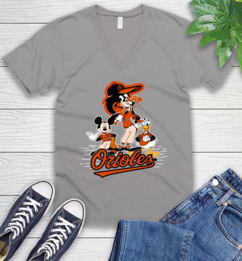 MLB Baltimore Orioles Mickey Mouse Donald Duck Goofy Baseball T Shirt V-Neck T-Shirt 3