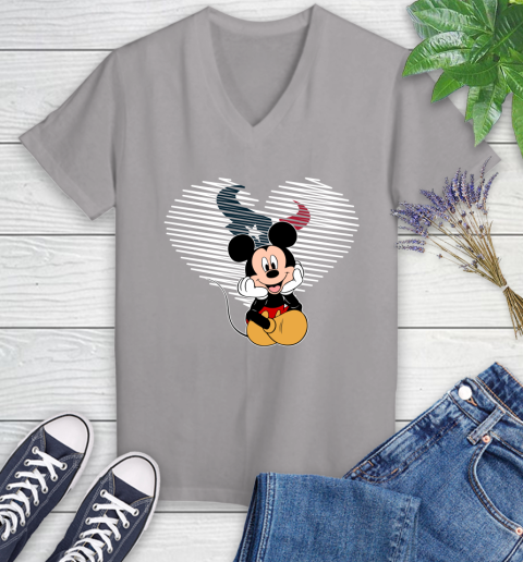 NFL Houston Texans The Heart Mickey Mouse Disney Football T Shirt_000 Women's V-Neck T-Shirt 4