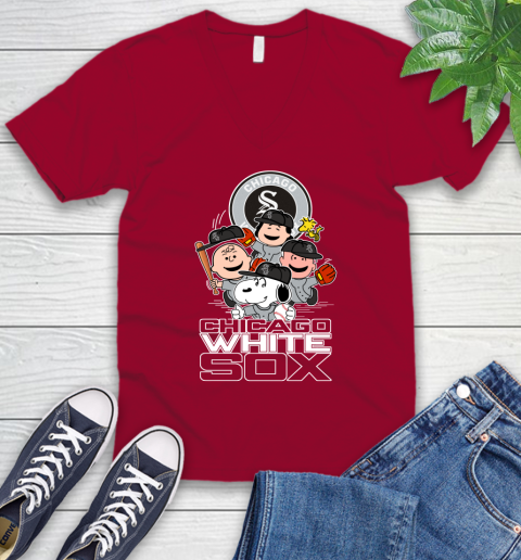 MLB Chicago White Sox Snoopy Charlie Brown Woodstock The Peanuts Movie Baseball T Shirt_000 V-Neck T-Shirt 7