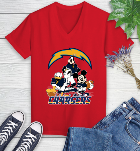 NFL San Diego Chargers Mickey Mouse Donald Duck Goofy Football Shirt Women's V-Neck T-Shirt 11