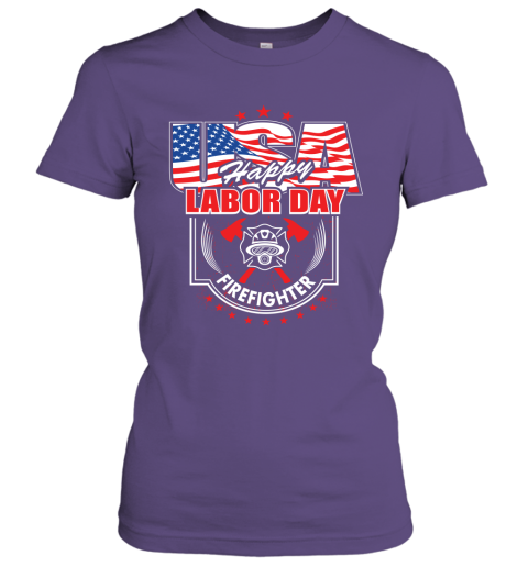 Firefighter Happy Labor Day Job Title American Flag Women Tee