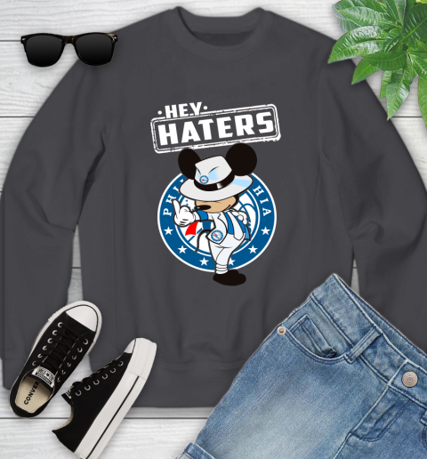 NBA Hey Haters Mickey Basketball Sports Philadelphia 76ers Youth Sweatshirt 5
