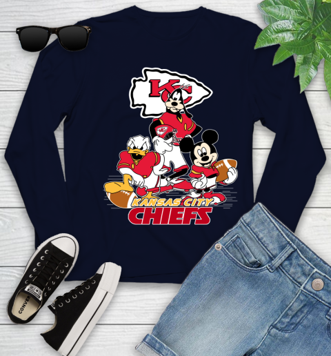 NFL Kansas City Chiefs Mickey Mouse Donald Duck Goofy Football Shirt Youth Long Sleeve 2