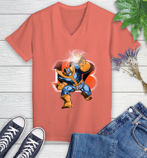 Cincinnati Bengals NFL Football Thanos Avengers Infinity War Marvel Women's V-Neck T-Shirt 6