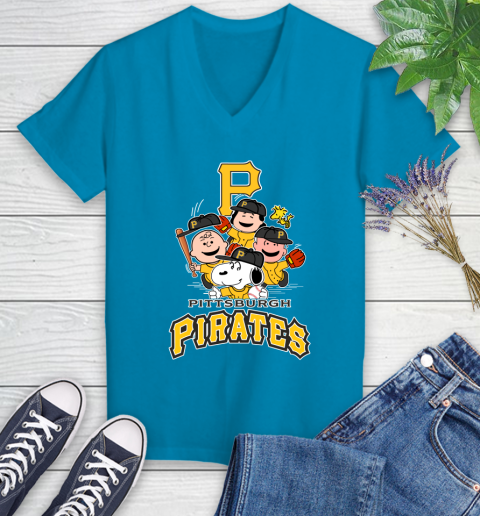 MLB Pittsburgh Pirates Snoopy Charlie Brown Woodstock The Peanuts Movie Baseball T Shirt_000 Women's V-Neck T-Shirt 7