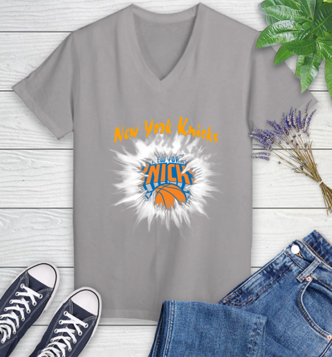New York Knicks NBA Basketball Rip Sports Women's V-Neck T-Shirt 4