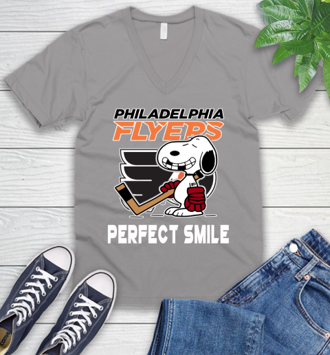 NHL Philadelphia Flyers Snoopy Perfect Smile The Peanuts Movie Hockey T Shirt V-Neck T-Shirt 3