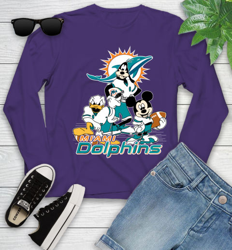 NFL Miami Dolphins Mickey Mouse Donald Duck Goofy Football Shirt Youth Long Sleeve 4