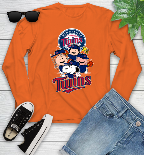 MLB Minnesota Twins Snoopy Charlie Brown Woodstock The Peanuts Movie Baseball T Shirt_000 Youth Long Sleeve 3