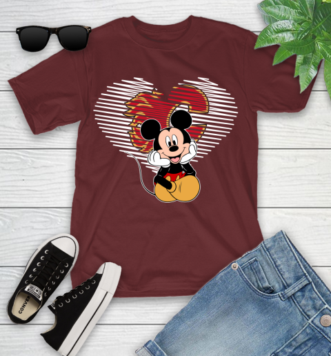 NHL Calgary Flames The Heart Mickey Mouse Disney Hockey Youth T-Shirt 14