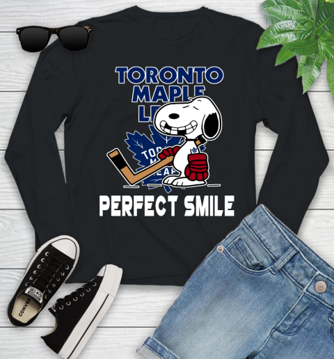 NHL Toronto Maple Leafs Snoopy Perfect Smile The Peanuts Movie Hockey T Shirt Youth Long Sleeve