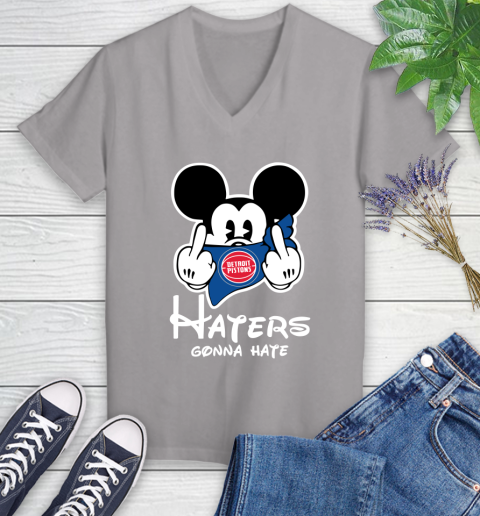 NBA Detroit Pistons Haters Gonna Hate Mickey Mouse Disney Basketball T Shirt Women's V-Neck T-Shirt 4