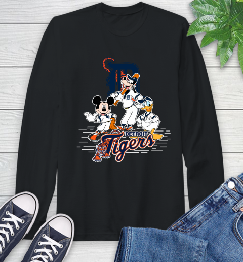 MLB Detroit Tigers Mickey Mouse Donald Duck Goofy Baseball T Shirt Long Sleeve T-Shirt