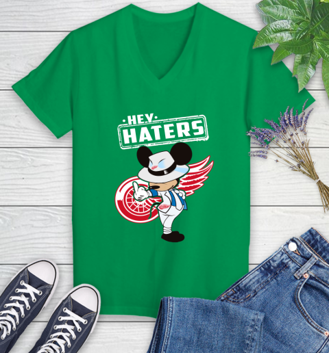 NHL Hey Haters Mickey Hockey Sports Detroit Red Wings Women's V-Neck T-Shirt 5
