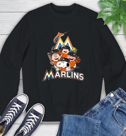 MLB Miami Marlins Snoopy Charlie Brown Woodstock The Peanuts Movie Baseball T Shirt Sweatshirt