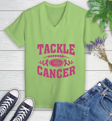 San Francisco 49ers Tackle Breast Cancer Women's V-Neck T-Shirt 11
