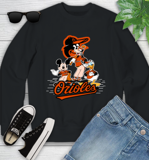 MLB Baltimore Orioles Mickey Mouse Donald Duck Goofy Baseball T Shirt Youth Sweatshirt