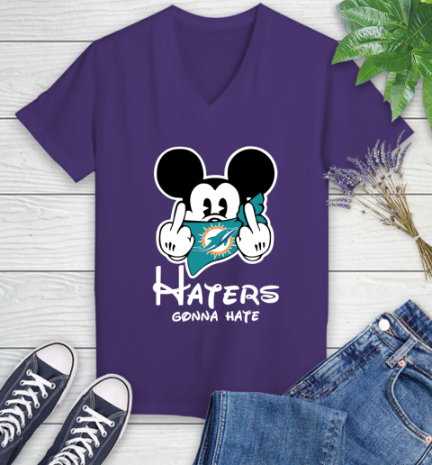 NFL Miami Dolphins Haters Gonna Hate Mickey Mouse Disney Football T Shirt Women's V-Neck T-Shirt 3