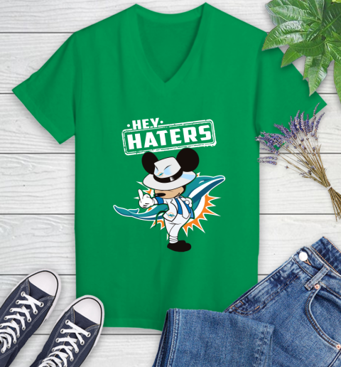 NFL Hey Haters Mickey Football Sports Miami Dolphins Women's V-Neck T-Shirt 5