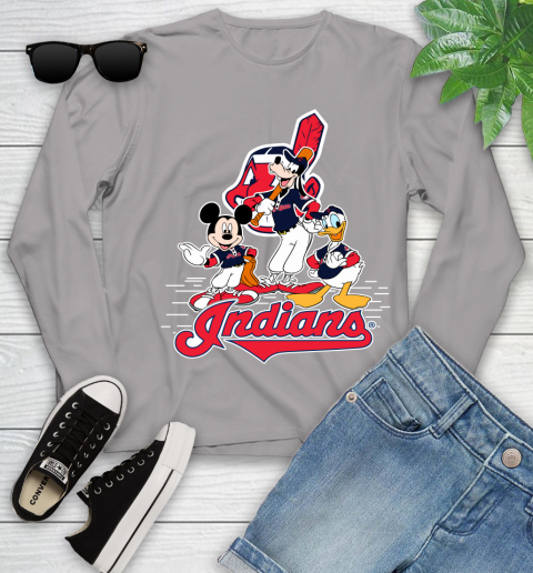 MLB Cleveland Indians Mickey Mouse Donald Duck Goofy Baseball T Shirt Youth Long Sleeve 5
