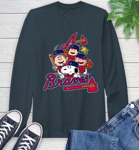 MLB Atlanta Braves Snoopy Charlie Brown Woodstock The Peanuts Movie Baseball T Shirt Long Sleeve T-Shirt 9