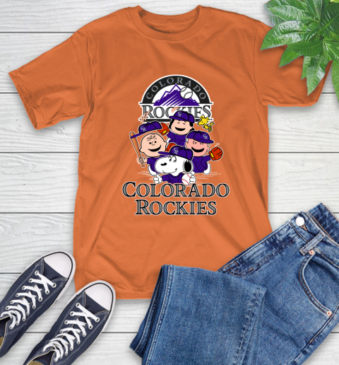 MLB Colorado Rockies Snoopy Charlie Brown Woodstock The Peanuts Movie Baseball T Shirt_000 T-Shirt 4