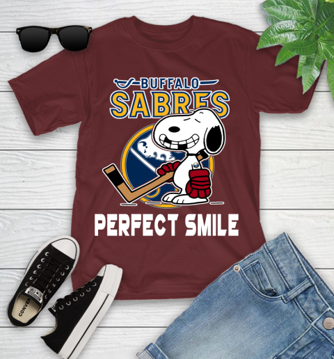 NHL Buffalo Sabres Snoopy Perfect Smile The Peanuts Movie Hockey T Shirt Youth T-Shirt 14
