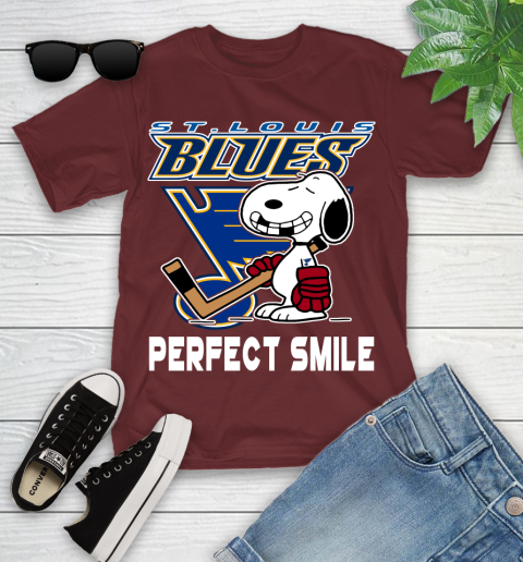 NHL St.Louis Blues Snoopy Perfect Smile The Peanuts Movie Hockey T Shirt Youth T-Shirt 14