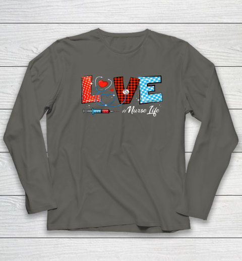 Love Nurselife Valentine Nurse Leopard Print Plaid Heart Long Sleeve T-Shirt 12