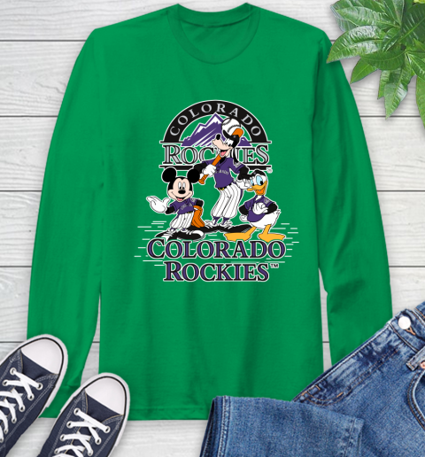 MLB Colorado Rockies Mickey Mouse Donald Duck Goofy Baseball T Shirt Long Sleeve T-Shirt 8