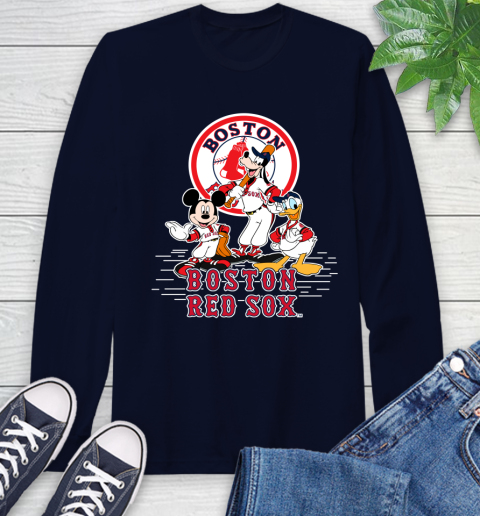 MLB Boston Red Sox Mickey Mouse Donald Duck Goofy Baseball T Shirt Long Sleeve T-Shirt 3